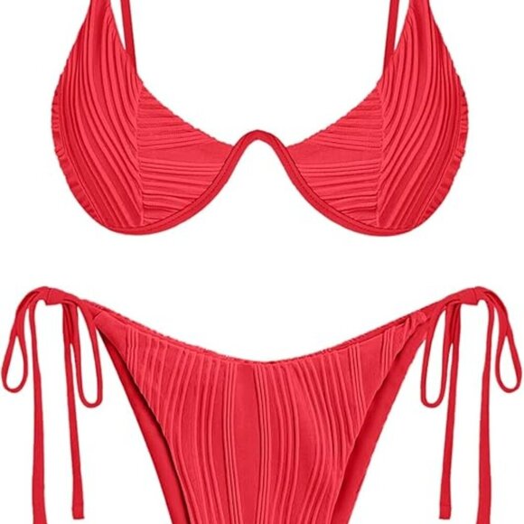 ZAFUL Women's Bikini Sets Ribbed Two Piece Swimsuits Underwire - Picture 3 of 5